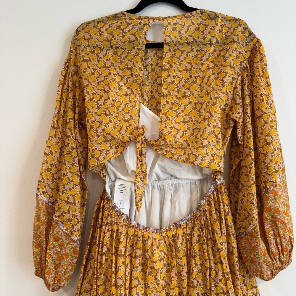 Maje Risso Cutout Floral Dress Long Sleeve Sundress Bishop Sleeves 40EU L US - Picture 4 of 14